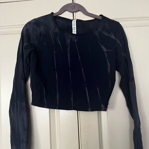 Lululemon Wunder Train Long Sleeve Crop Top. Navy and white tie dye